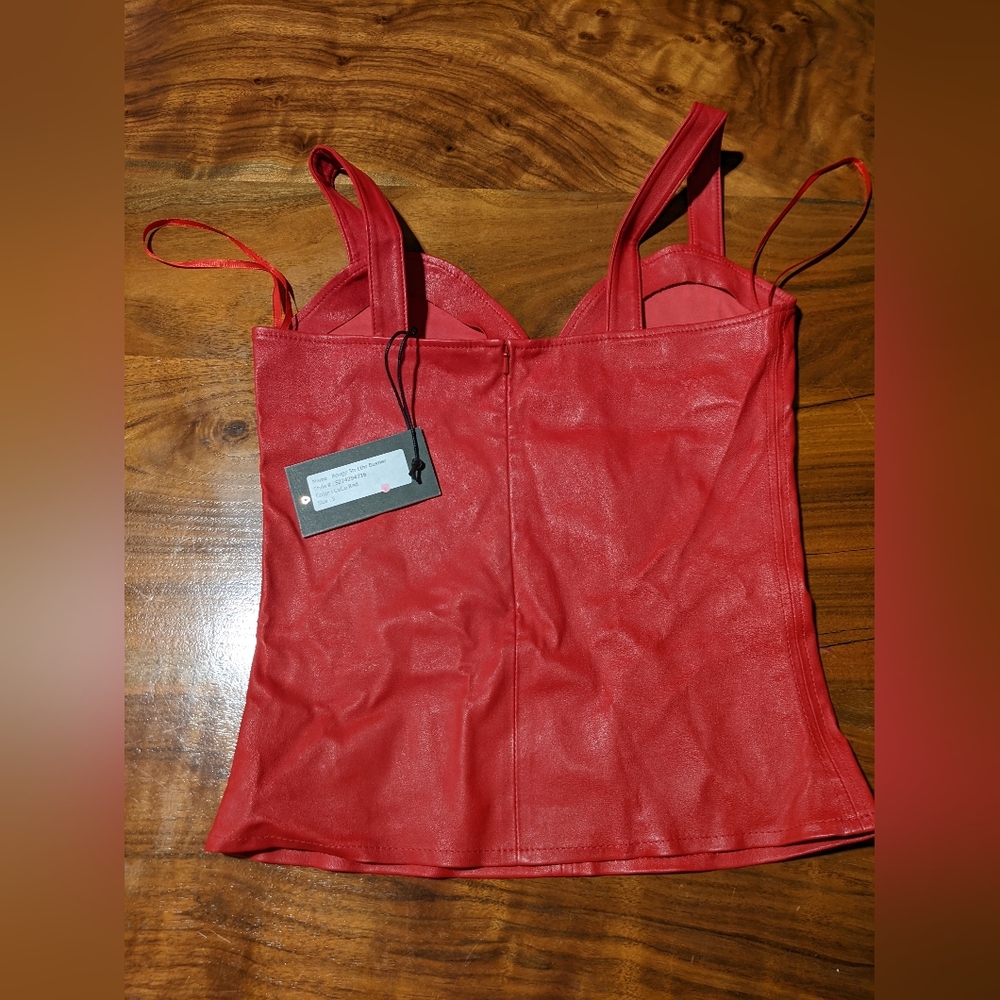 NWT RARE! AS by DF - Rouge Stretch Leather Bustier Top Corset | Coco Red | Small - Picture 12 of 16